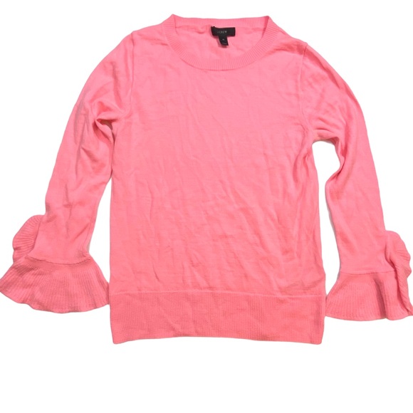 J.Crew 100% Merino Wool Coral Ruffle Sleeves Lightweight Knit Jumper Sweater - Picture 3 of 8